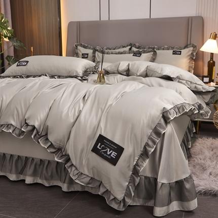 91家纺网 家纺一手货源 找家纺 找底底2023新款床裙款水洗真丝天丝四件套 浅灰色