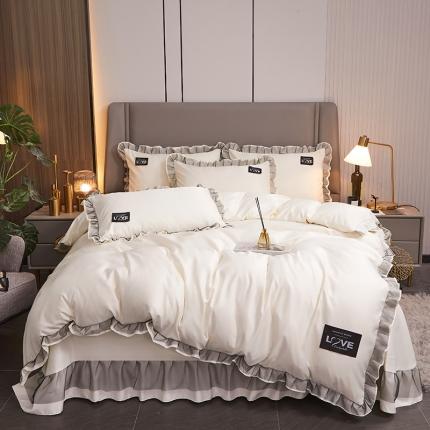 91家纺网 家纺一手货源 找家纺 找底底2023新款床裙款水洗真丝天丝四件套 鱼白色