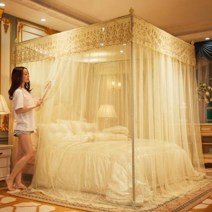 91家纺网 家纺一手货源 找家纺 初心家纺 2025新款欧式宫廷蕾丝落地蚊帐—繁花-米黄