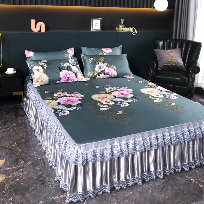 91家纺网 家纺一手货源 找家纺 优姿家纺 2024新款冰丝凉席床裙款 爱的花海