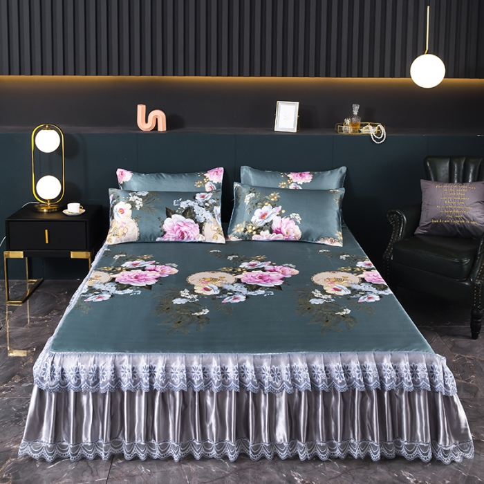 91家纺网 家纺一手货源 找家纺 优姿家纺 2024新款冰丝凉席床裙款 爱的花海