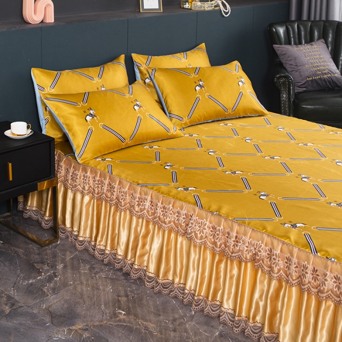 91家纺网 家纺一手货源 找家纺 优姿家纺 2024新款冰丝凉席床裙款 策马奔腾