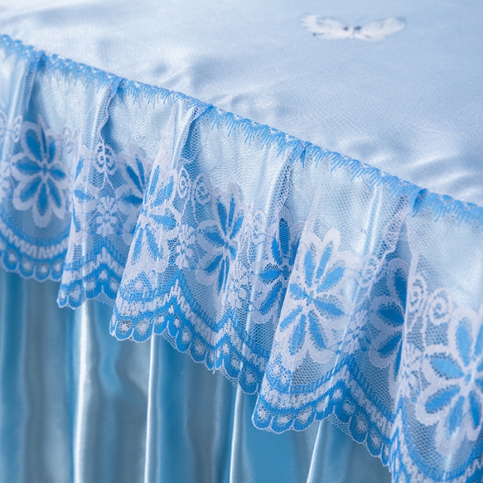 91家纺网 家纺一手货源 找家纺 优姿家纺 2024新款冰丝凉席床裙款 春色满园蓝