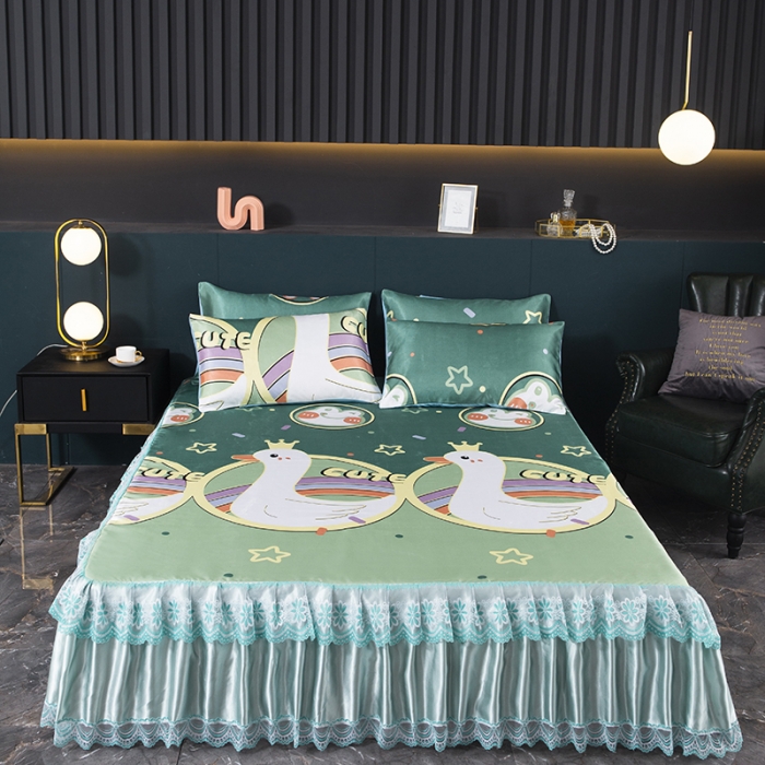 91家纺网 家纺一手货源 找家纺 优姿家纺 2024新款冰丝凉席床裙款 动物乐园