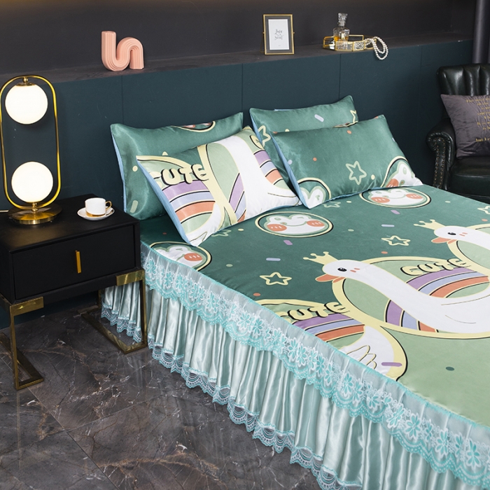 91家纺网 家纺一手货源 找家纺 优姿家纺 2024新款冰丝凉席床裙款 动物乐园