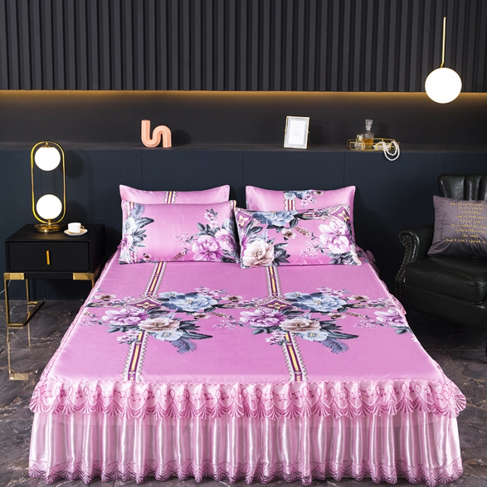 91家纺网 家纺一手货源 找家纺 优姿家纺 2024新款冰丝凉席床裙款 繁花似锦