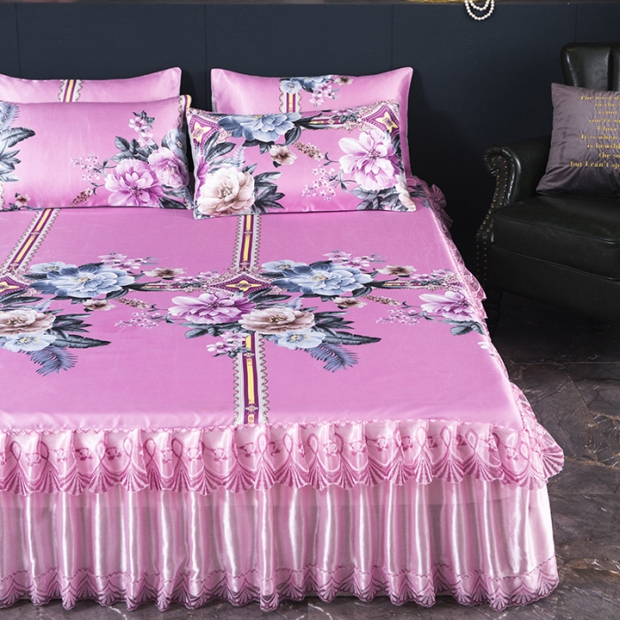 91家纺网 家纺一手货源 找家纺 优姿家纺 2024新款冰丝凉席床裙款 繁花似锦