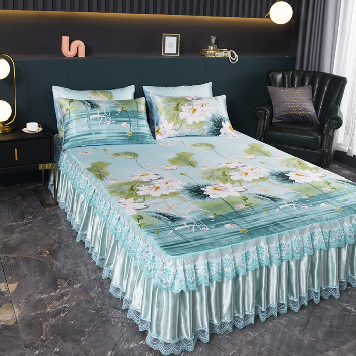 91家纺网 家纺一手货源 找家纺 优姿家纺 2024新款冰丝凉席床裙款 荷塘月色