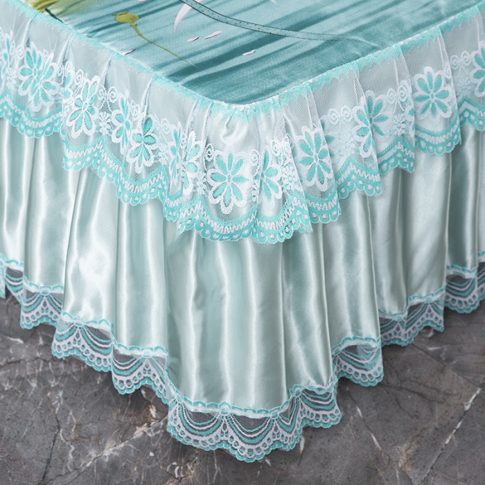 91家纺网 家纺一手货源 找家纺 优姿家纺 2024新款冰丝凉席床裙款 荷塘月色