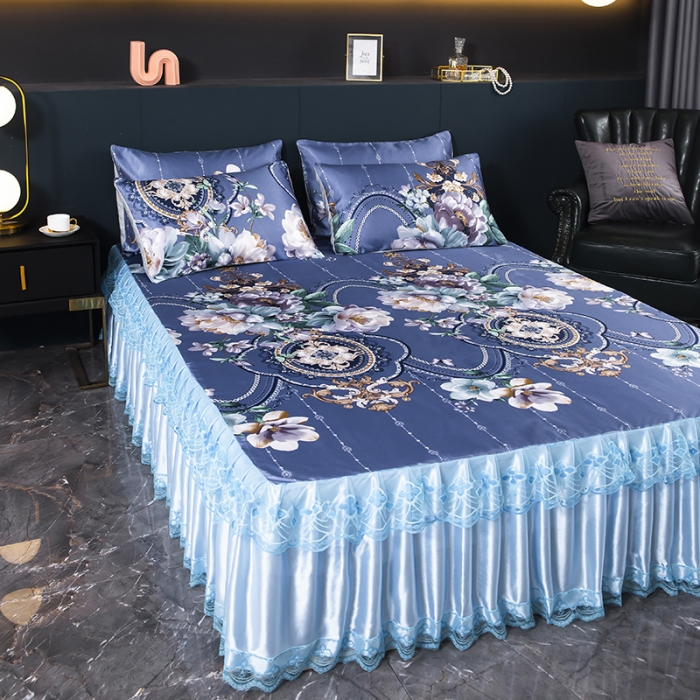 91家纺网 家纺一手货源 找家纺 优姿家纺 2024新款冰丝凉席床裙款 花开富贵