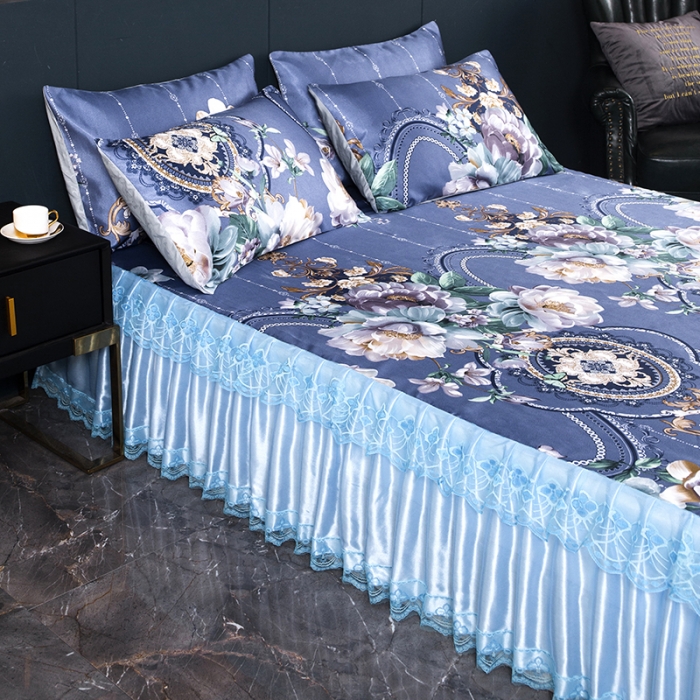 91家纺网 家纺一手货源 找家纺 优姿家纺 2024新款冰丝凉席床裙款 花开富贵