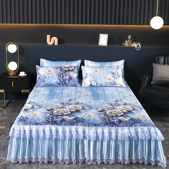 91家纺网 家纺一手货源 找家纺 优姿家纺 2024新款冰丝凉席床裙款 清新花语