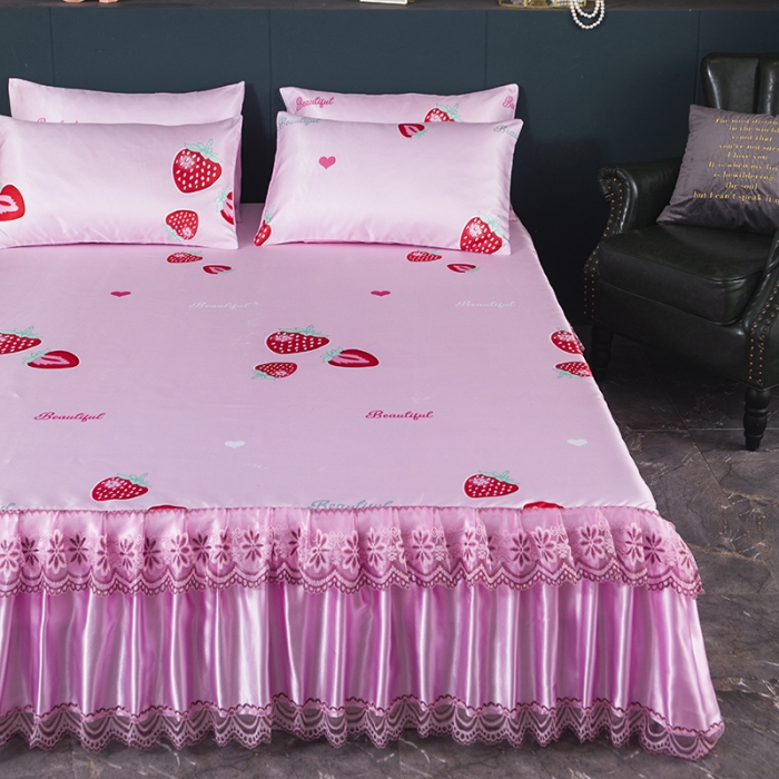 91家纺网 家纺一手货源 找家纺 优姿家纺 2024新款冰丝凉席床裙款 甜心草莓