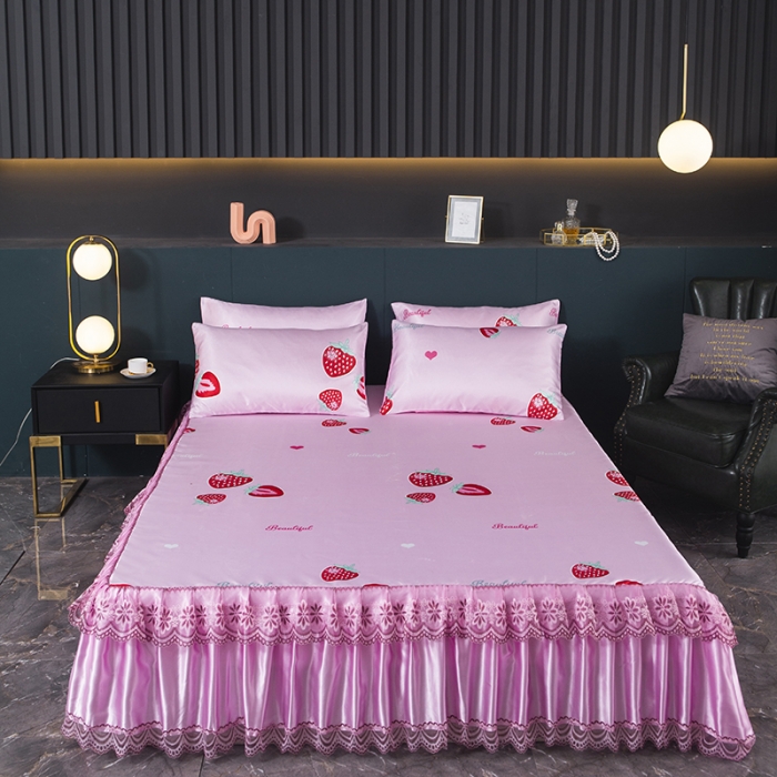 91家纺网 家纺一手货源 找家纺 优姿家纺 2024新款冰丝凉席床裙款 甜心草莓