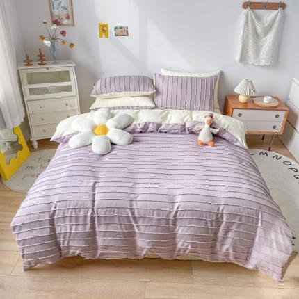 91家纺网 家纺一手货源 找家纺 绒兔兔 2022新款立体横条剪花床单床笠四件套 剪花-浅紫