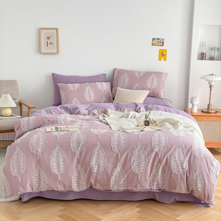 91家纺网 家纺一手货源 找家纺 绒兔兔 2022新款立体花案剪花床单床笠四件套 枫叶豆沙