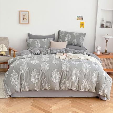 91家纺网 家纺一手货源 找家纺 绒兔兔 2022新款立体花案剪花床单床笠四件套 枫叶绅士灰