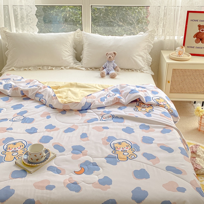 91家纺网 家纺一手货源 找家纺 寐居家纺 2022新款水洗棉小花边单夏被 豹纹虎