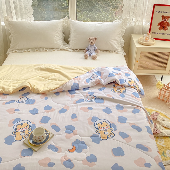 91家纺网 家纺一手货源 找家纺 寐居家纺 2022新款水洗棉小花边单夏被 豹纹虎