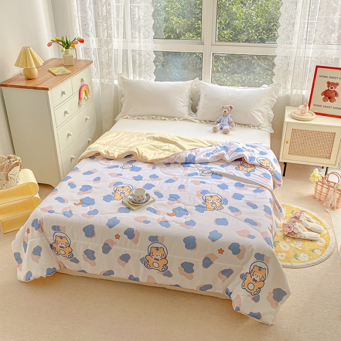 91家纺网 家纺一手货源 找家纺 寐居家纺 2022新款水洗棉小花边单夏被 豹纹虎