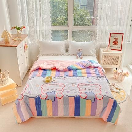 寐居家纺 2022新款水洗棉小花边单夏被 彩虹熊