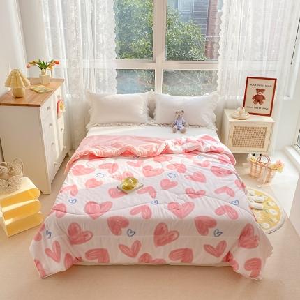 寐居家纺 2022新款水洗棉小花边单夏被 粉爱心