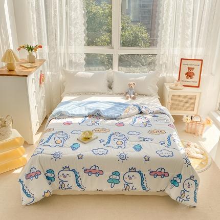 寐居家纺 2022新款水洗棉小花边单夏被 恐龙乐园