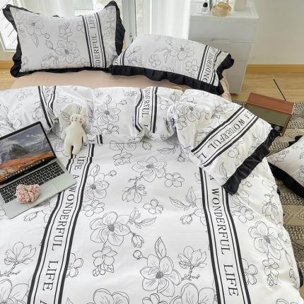 91家纺网 家纺一手货源 找家纺 （总）子钦家纺 2023新款四季棉赫本系列黑白四件套