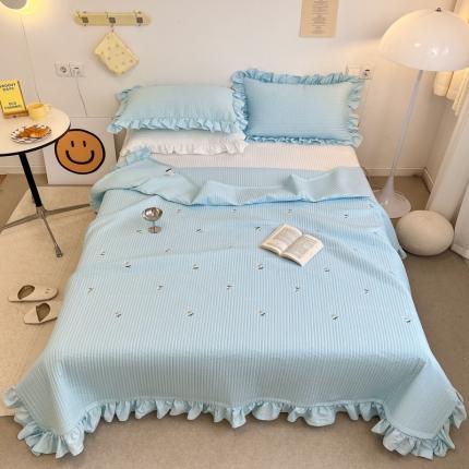 91家纺网 家纺一手货源 找家纺 漫调ins风韩版荷叶边水洗全棉绗缝刺绣夏被床盖三件套小花-兰