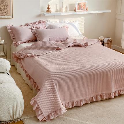 91家纺网 家纺一手货源 找家纺 （总）漫调ins风韩版荷叶边水洗全棉绗缝刺绣夏被/床盖三件套