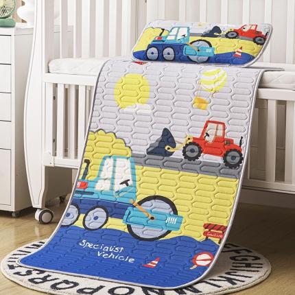 91家纺网 家纺一手货源 找家纺 小芽家居 2024新款儿童乳胶凉席卡通工程车