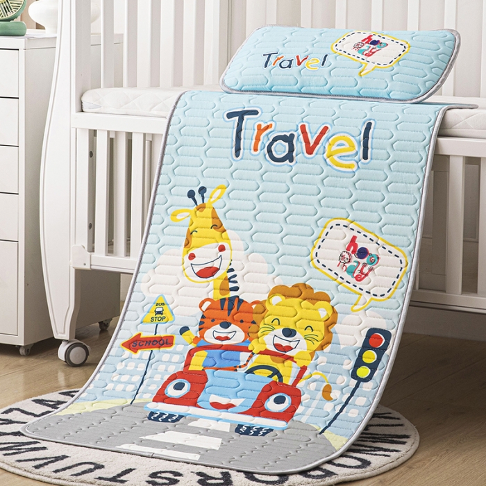 91家纺网 家纺一手货源 找家纺 小芽家居 2024新款儿童乳胶凉席卡通快乐出发