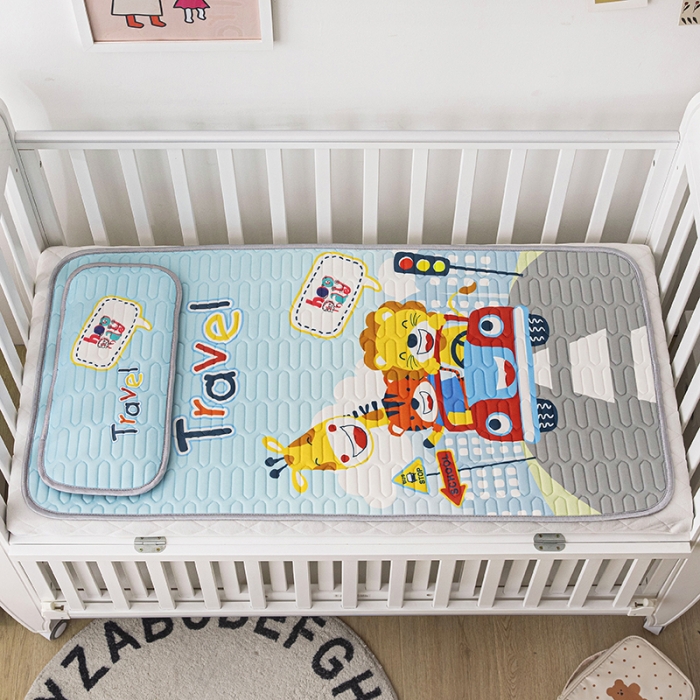 91家纺网 家纺一手货源 找家纺 小芽家居 2024新款儿童乳胶凉席卡通快乐出发