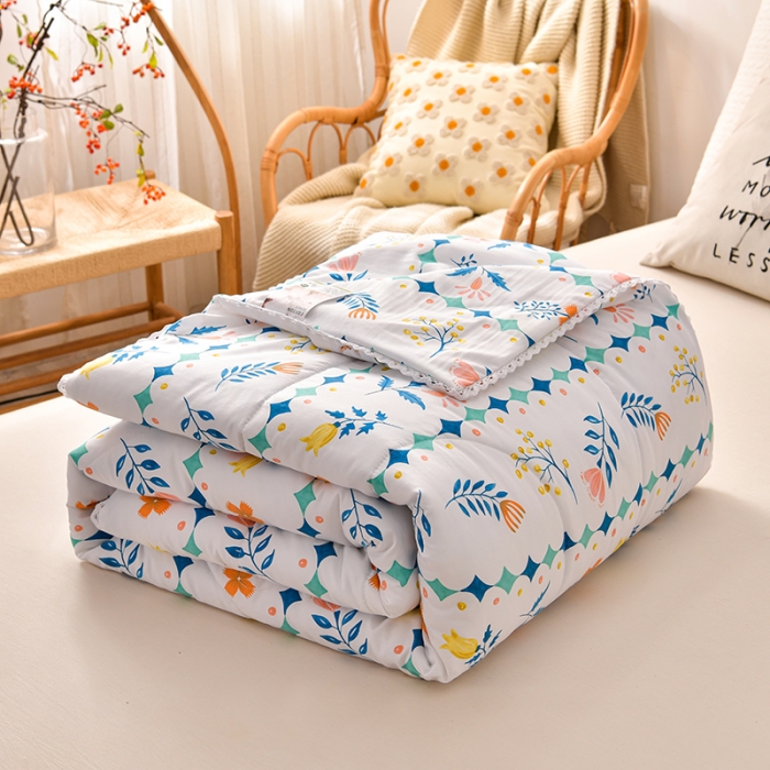 91家纺网 家纺一手货源 找家纺 富威堡2023棉花夏被印花水洗棉夏凉被洛卡棉空调被落落繁花