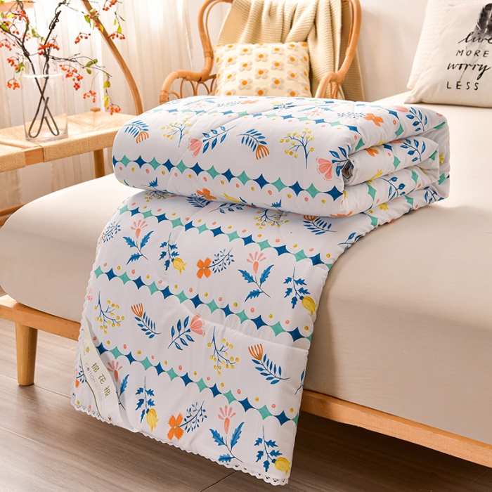 91家纺网 家纺一手货源 找家纺 富威堡2023棉花夏被印花水洗棉夏凉被洛卡棉空调被落落繁花