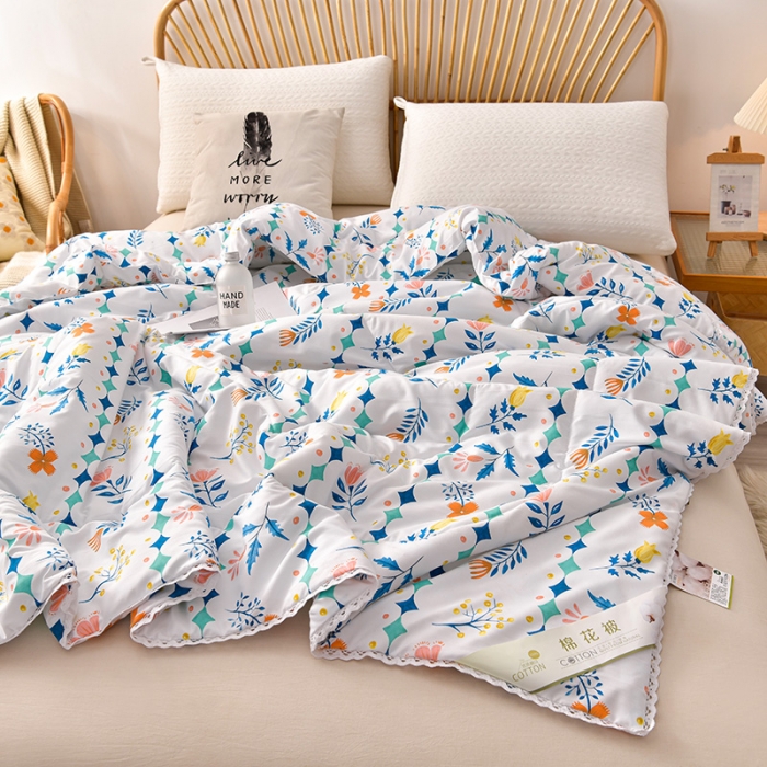 91家纺网 家纺一手货源 找家纺 富威堡2023棉花夏被印花水洗棉夏凉被洛卡棉空调被落落繁花