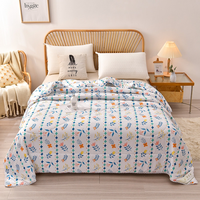 91家纺网 家纺一手货源 找家纺 富威堡2023棉花夏被印花水洗棉夏凉被洛卡棉空调被落落繁花