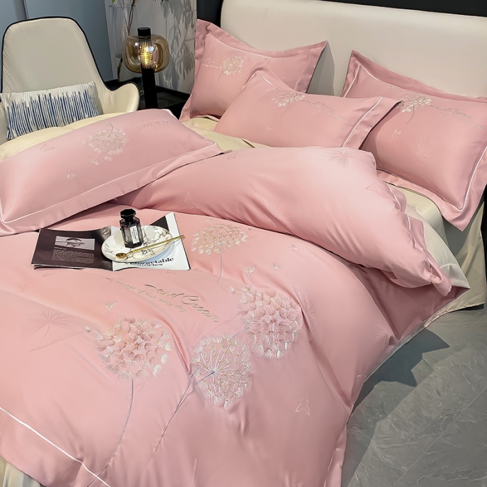 91家纺网 家纺一手货源 找家纺 涵宸2022新款轻奢提花刺绣四件套诺澜 诺澜-粉豆沙