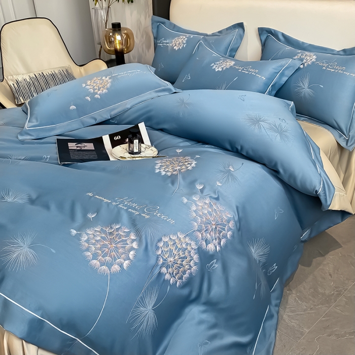 91家纺网 家纺一手货源 找家纺 涵宸2022新款轻奢提花刺绣四件套诺澜 诺澜-波斯蓝