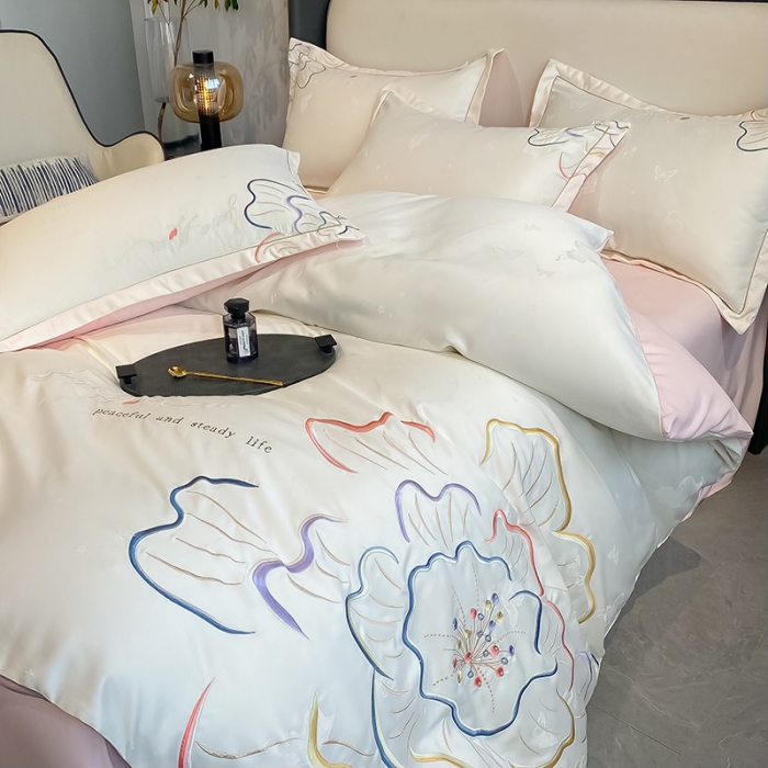 91家纺网 家纺一手货源 找家纺 涵宸 2022新款轻奢提花刺绣四件套流沙 流沙-米白