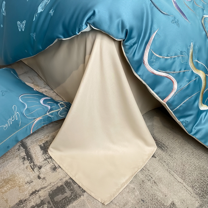 91家纺网 家纺一手货源 找家纺 涵宸 2022新款轻奢提花刺绣四件套流沙 流沙-绅士蓝