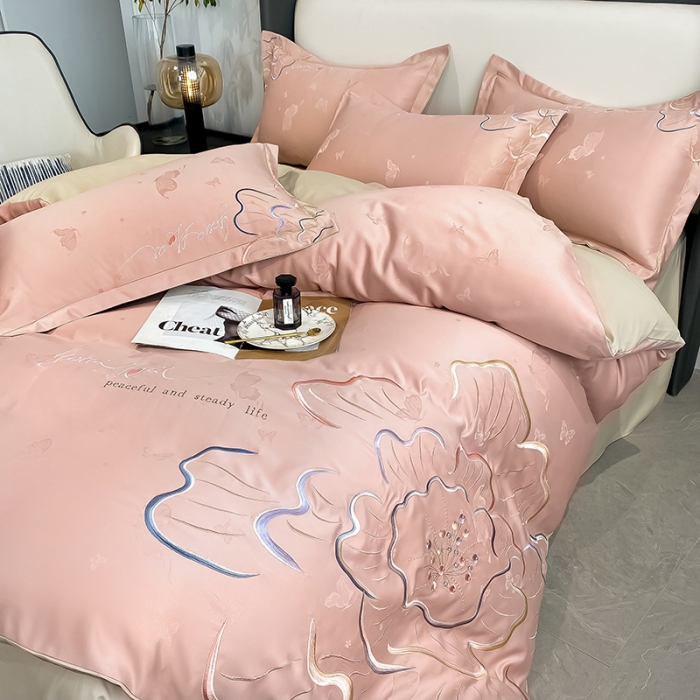 91家纺网 家纺一手货源 找家纺 涵宸 2022新款轻奢提花刺绣四件套流沙 流沙-甜蜜粉