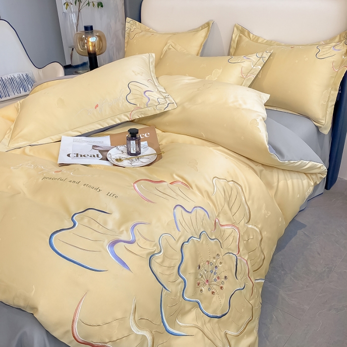 91家纺网 家纺一手货源 找家纺 涵宸 2022新款轻奢提花刺绣四件套流沙 流沙-阳光黄