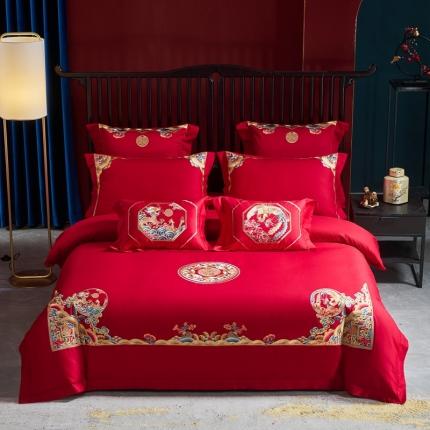 91家纺网 家纺一手货源 找家纺 高大尚2022春季新品40s全工艺喷气纯棉婚庆套件珠联璧合