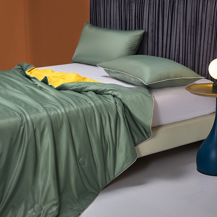 91家纺网 家纺一手货源 找家纺 安哆啦 2022新款A类冰淇淋凉感丝夏被 竹青色+亮黄