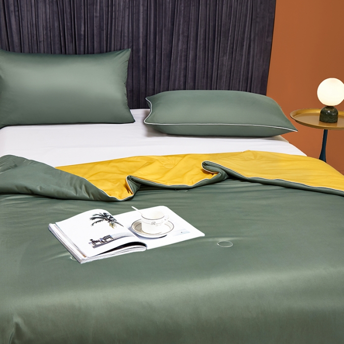 91家纺网 家纺一手货源 找家纺 安哆啦 2022新款A类冰淇淋凉感丝夏被 竹青色+亮黄