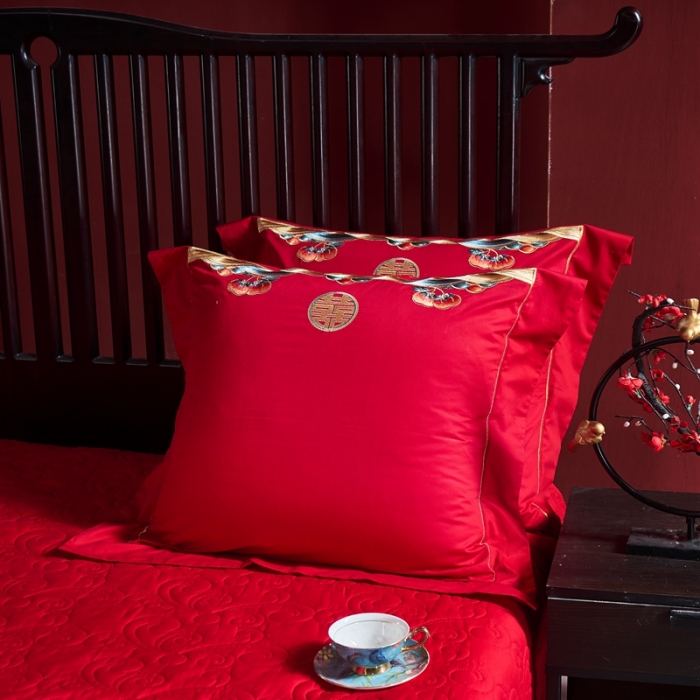 91家纺网 家纺一手货源 找家纺 高大尚2022春季新品40s全工艺喷气纯棉婚庆套件珠联璧合