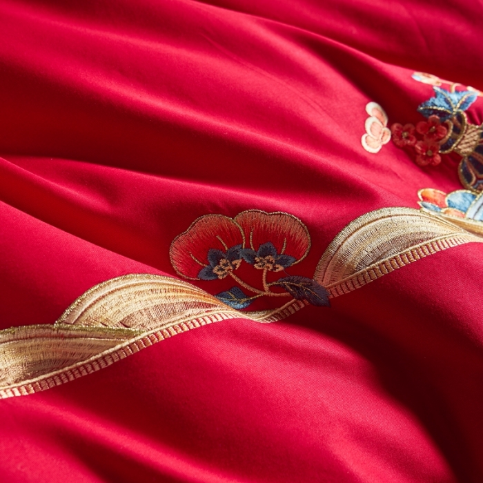 91家纺网 家纺一手货源 找家纺 高大尚2022春季新品40s全工艺喷气纯棉婚庆套件珠联璧合