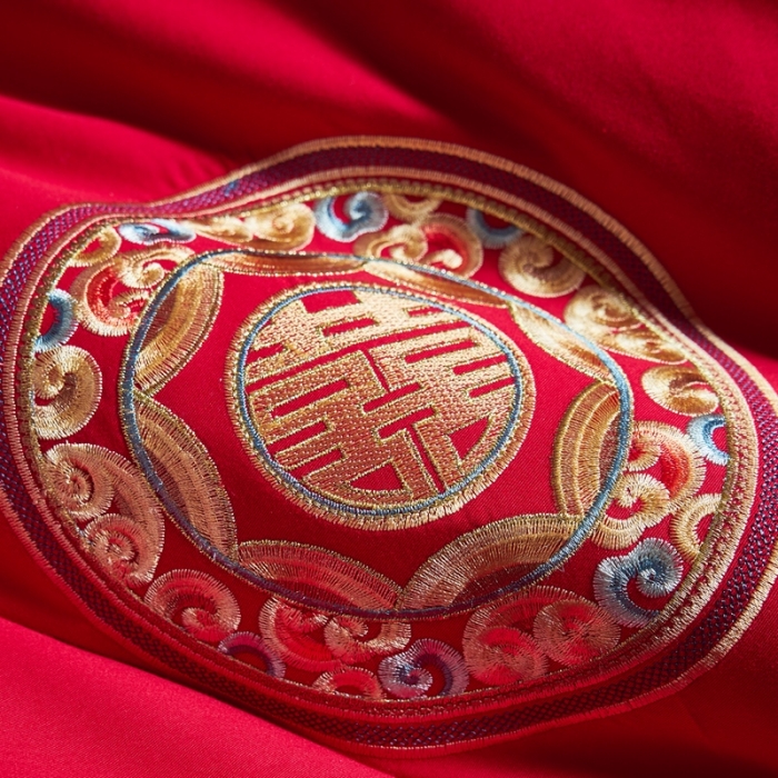 91家纺网 家纺一手货源 找家纺 高大尚2022春季新品40s全工艺喷气纯棉婚庆套件珠联璧合