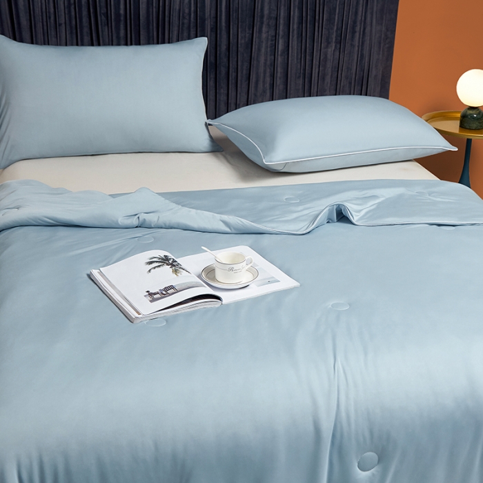 91家纺网 家纺一手货源 找家纺 安哆啦 2022新款A类冰淇淋凉感丝夏被 湖水蓝